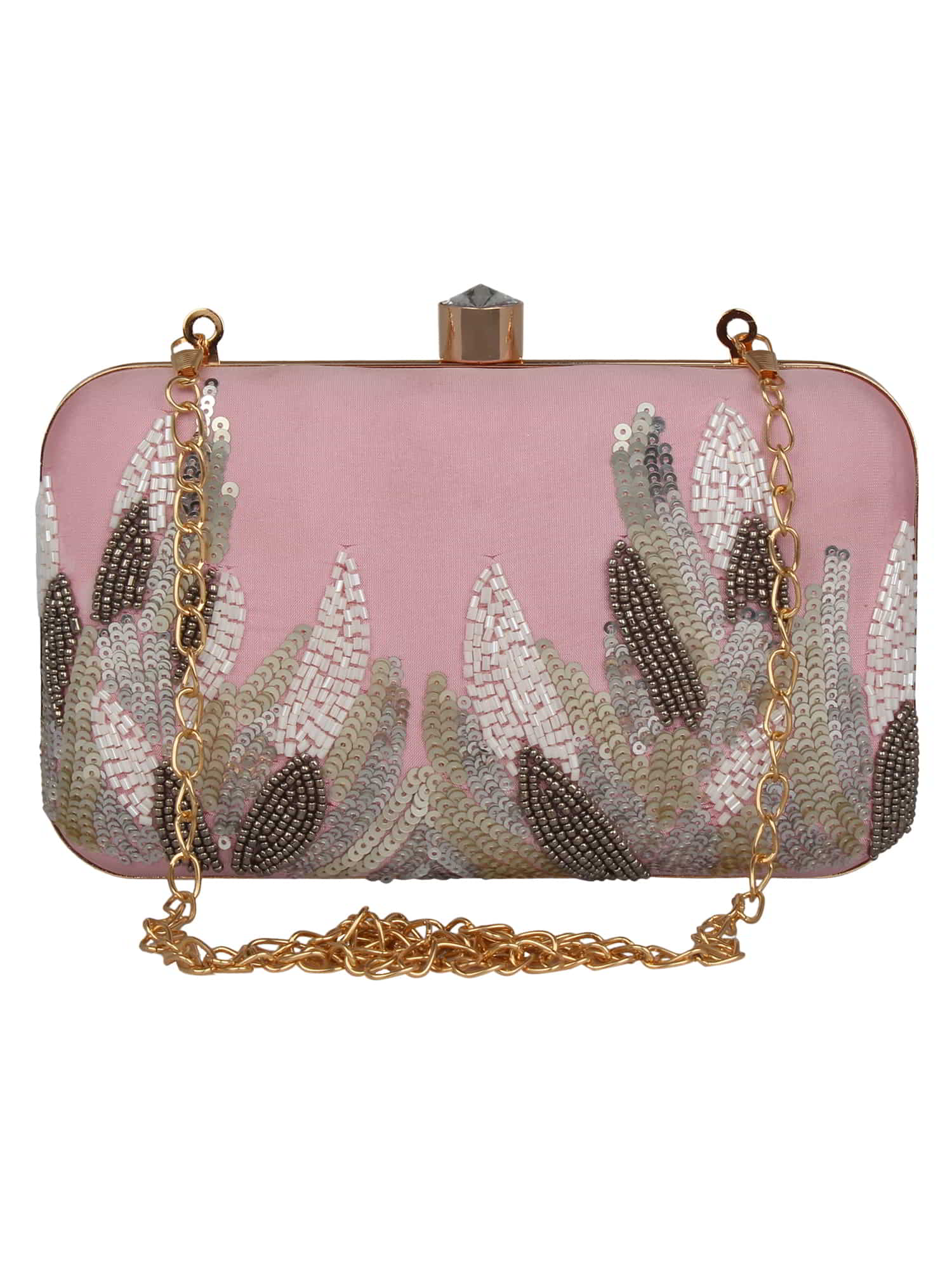 Adorn Sequines Embellished Faux Silk Box Clutch