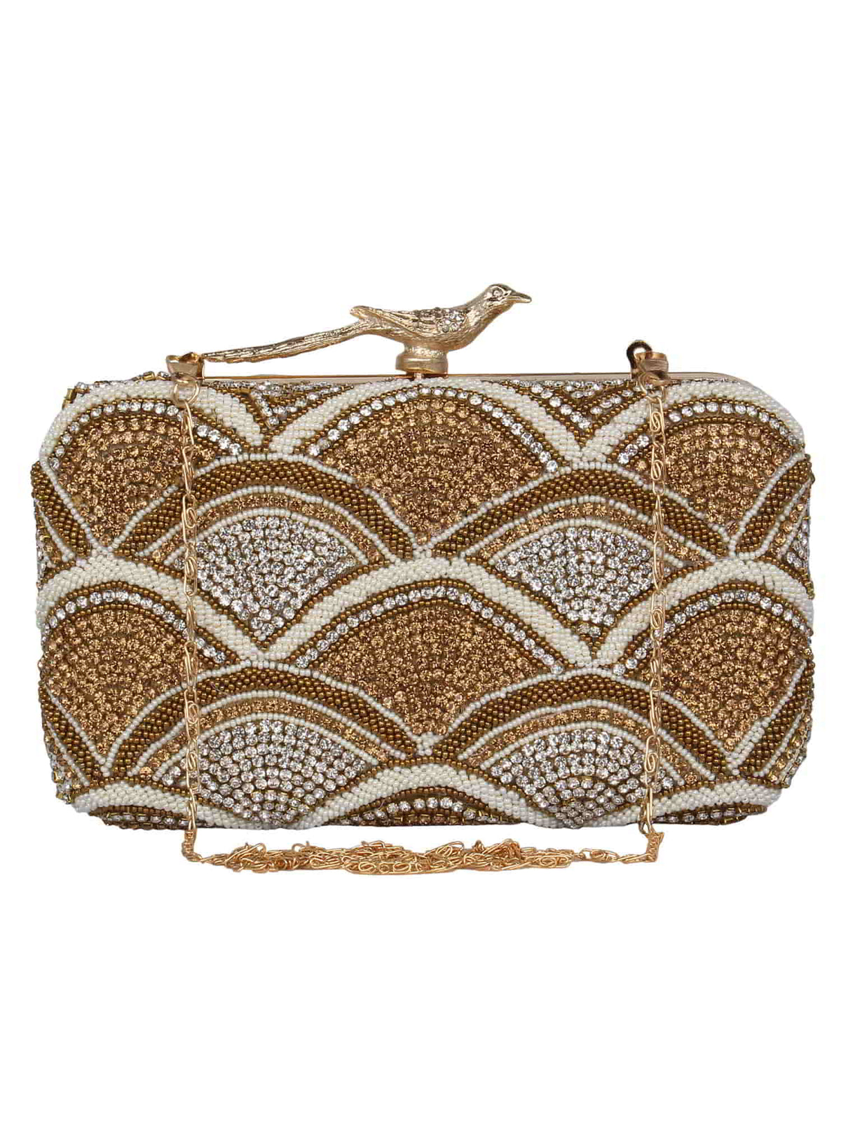 Adorn Embellished Faux Silk Box Clutch