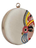 Kathak Embroidered Faux Silk Round Clutch