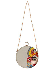 Kathak Embroidered Faux Silk Round Clutch