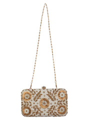 Adorn Embellished Faux Silk Box Clutch