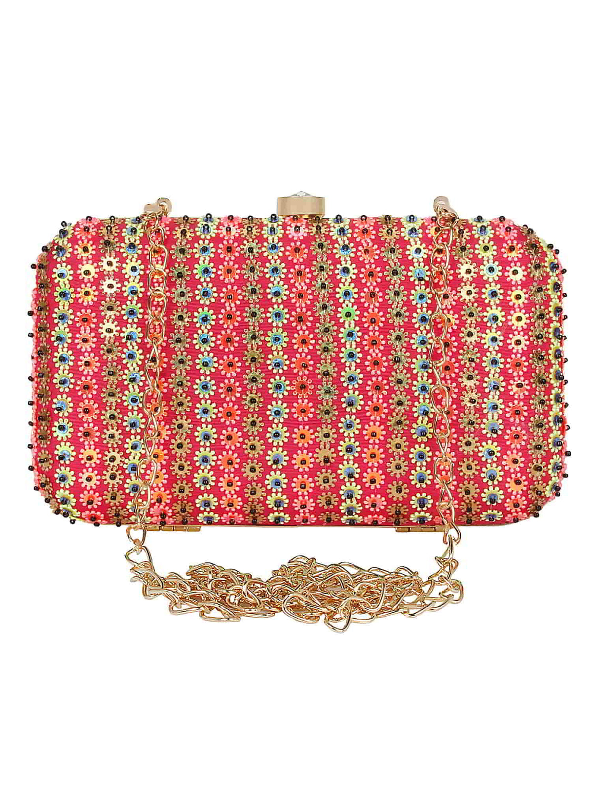 Adorn Embellished Faux Silk Clutch