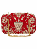 Hasp Embroidered Velvet Clutch