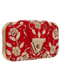 Hasp Embroidered Velvet Clutch