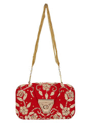 Hasp Embroidered Velvet Clutch