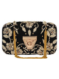 Hasp Embroidered Velvet Clutch