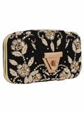 Hasp Embroidered Velvet Clutch