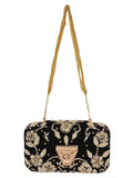 Hasp Embroidered Velvet Clutch