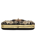 Hasp Embroidered Velvet Clutch