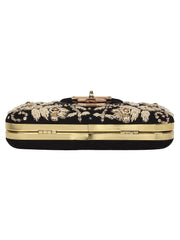 Hasp Embroidered Velvet Clutch