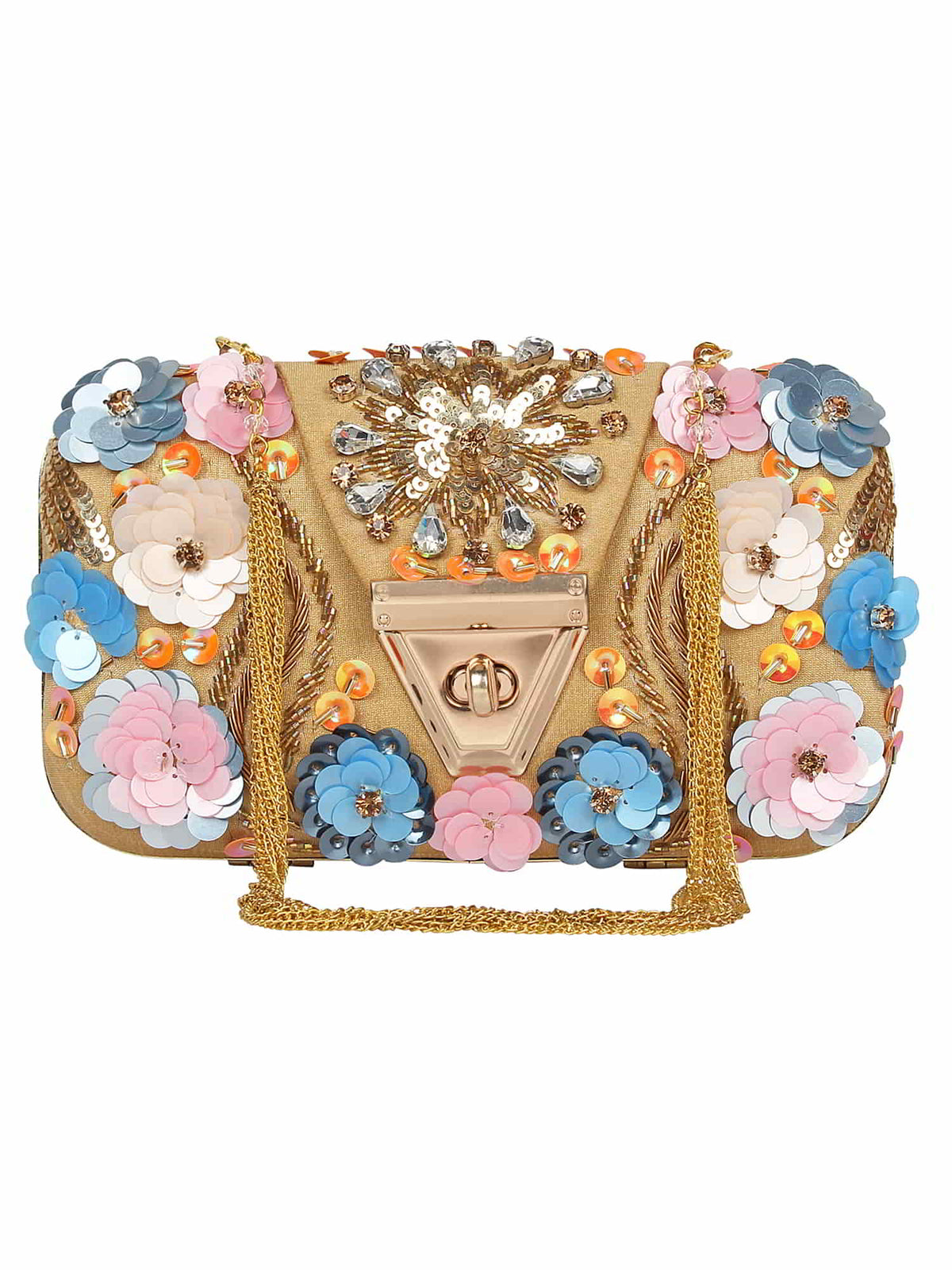 Hasp Sequines Embellished Velvet Clutch