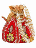Lotus Embroidered & Embellished Faux Silk Potli