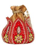 Lotus Embroidered & Embellished Faux Silk Potli