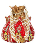 Lotus Embroidered & Embellished Faux Silk Potli