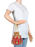 Lotus Embroidered & Embellished Faux Silk Potli