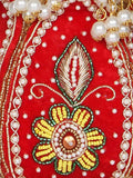 Lotus Embroidered & Embellished Faux Silk Potli