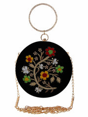 Gala Embroidered Velvet Round Clutch