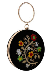 Gala Embroidered Velvet Round Clutch