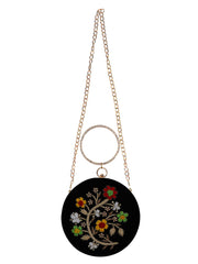 Gala Embroidered Velvet Round Clutch