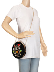 Gala Embroidered Velvet Round Clutch