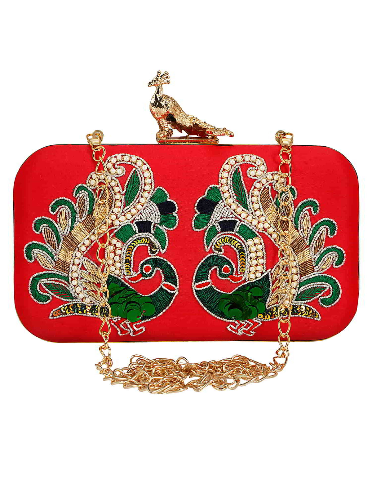 Adorn Embroidered Faux Silk Clutch