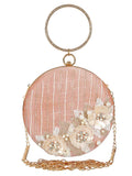 Gala Sequines Embellished Faux Silk Round Clutch