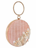 Gala Sequines Embellished Faux Silk Round Clutch