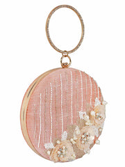 Gala Sequines Embellished Faux Silk Round Clutch