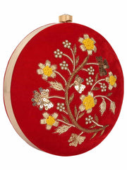 Gala Embroidered Velvet Round Clutch