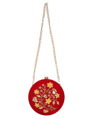 Gala Embroidered Velvet Round Clutch