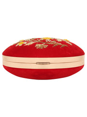 Gala Embroidered Velvet Round Clutch