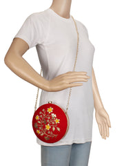 Gala Embroidered Velvet Round Clutch