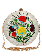 Gala Sequines Embroidered Velvet Round Clutch