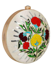 Gala Sequines Embroidered Velvet Round Clutch