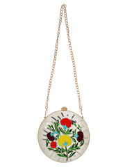 Gala Sequines Embroidered Velvet Round Clutch