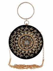 Gala Embroidered Velvet Round Clutch