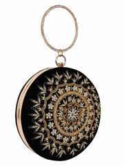 Gala Embroidered Velvet Round Clutch