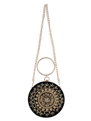 Gala Embroidered Velvet Round Clutch