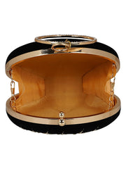 Gala Embroidered Velvet Round Clutch