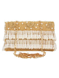 Oblong Embroidered Faux Silk Clutch
