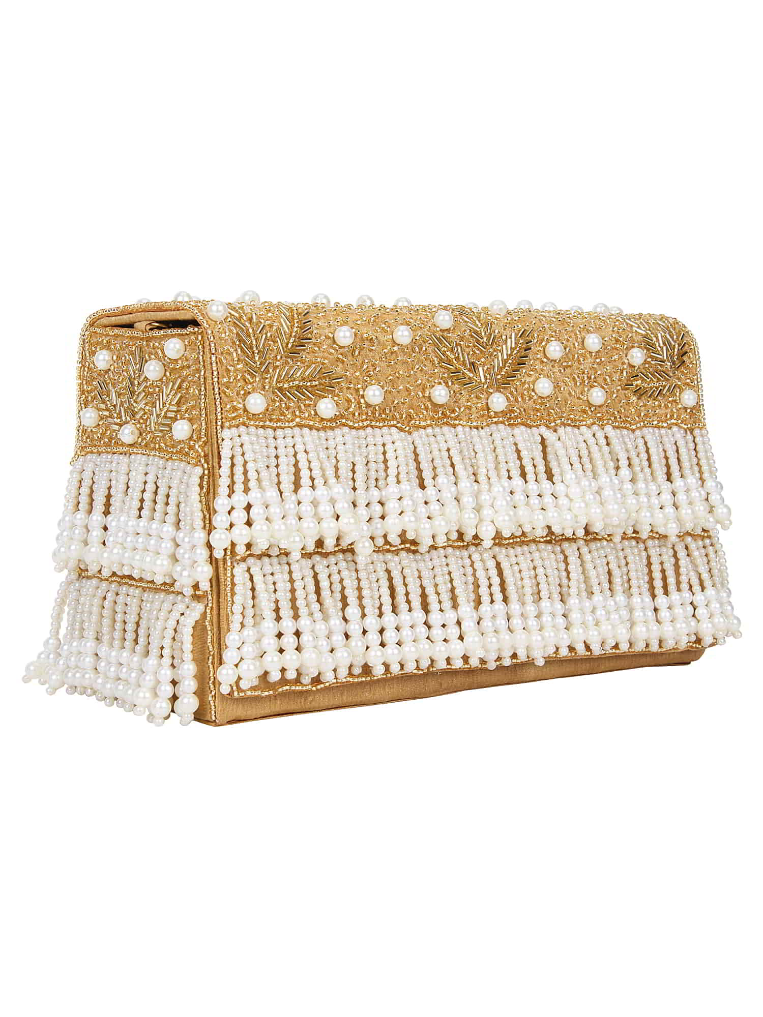 Oblong Embroidered Faux Silk Clutch