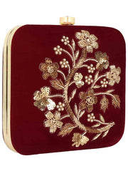 Vista Sequines Embellished Velvet Box Clutch