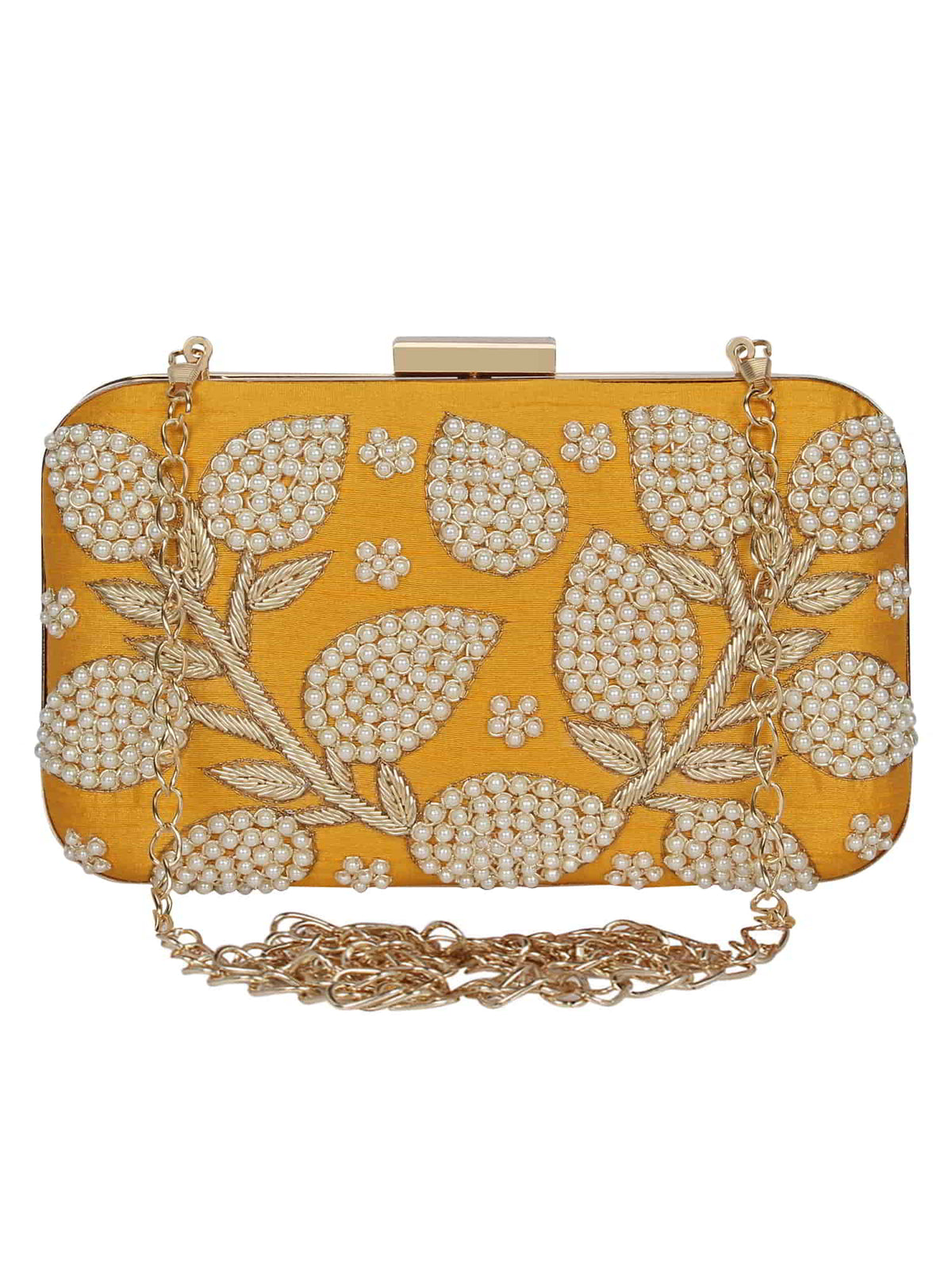 Adorn Embellished Faux Silk Clutch