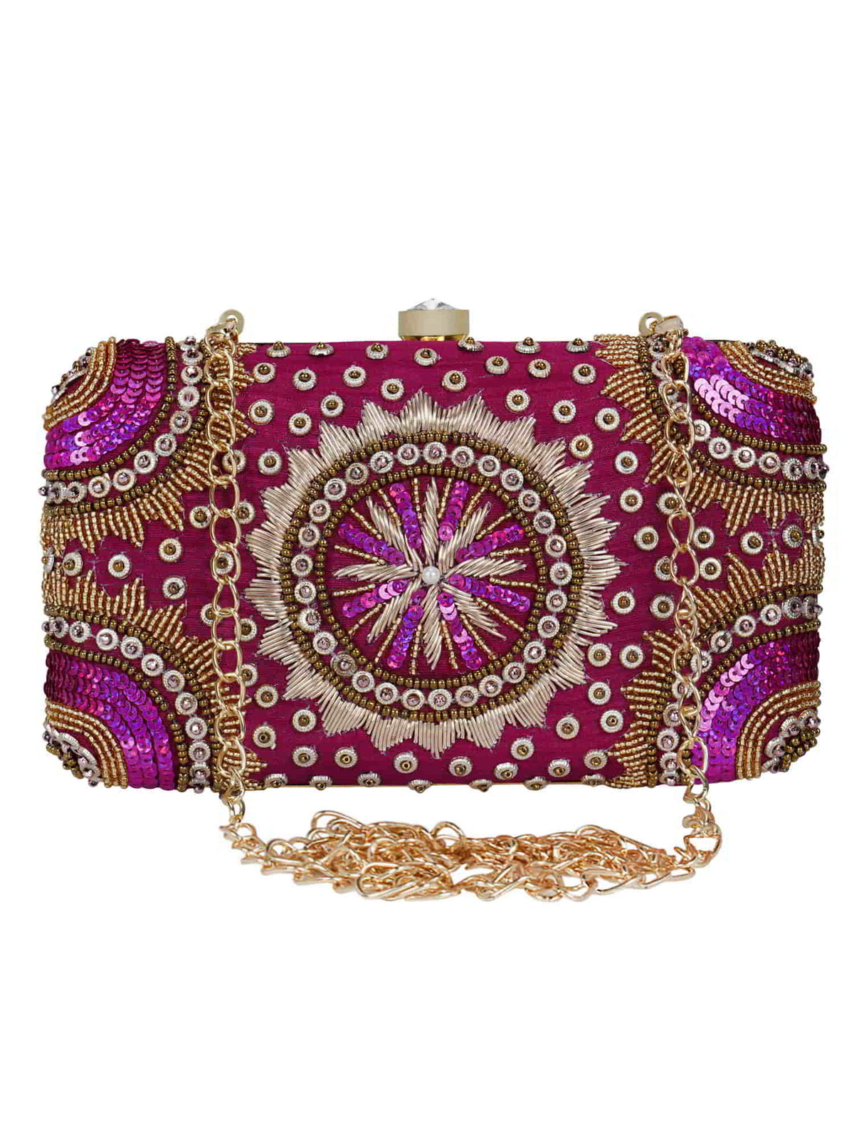Adorn Sequines Embellished Faux Silk Clutch