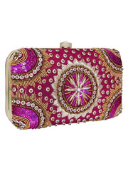 Adorn Sequines Embellished Faux Silk Clutch