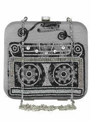 Spiffy Sequines Embellished Faux Silk Box Clutch