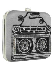 Spiffy Sequines Embellished Faux Silk Box Clutch
