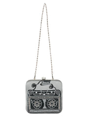 Spiffy Sequines Embellished Faux Silk Box Clutch