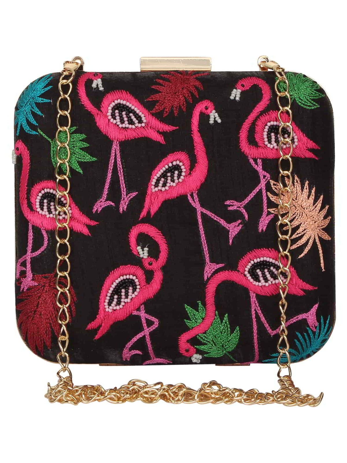 Vista Embroidered Faux Silk Box Clutch