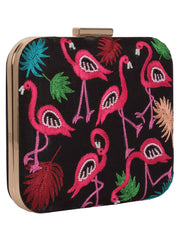 Vista Embroidered Faux Silk Box Clutch